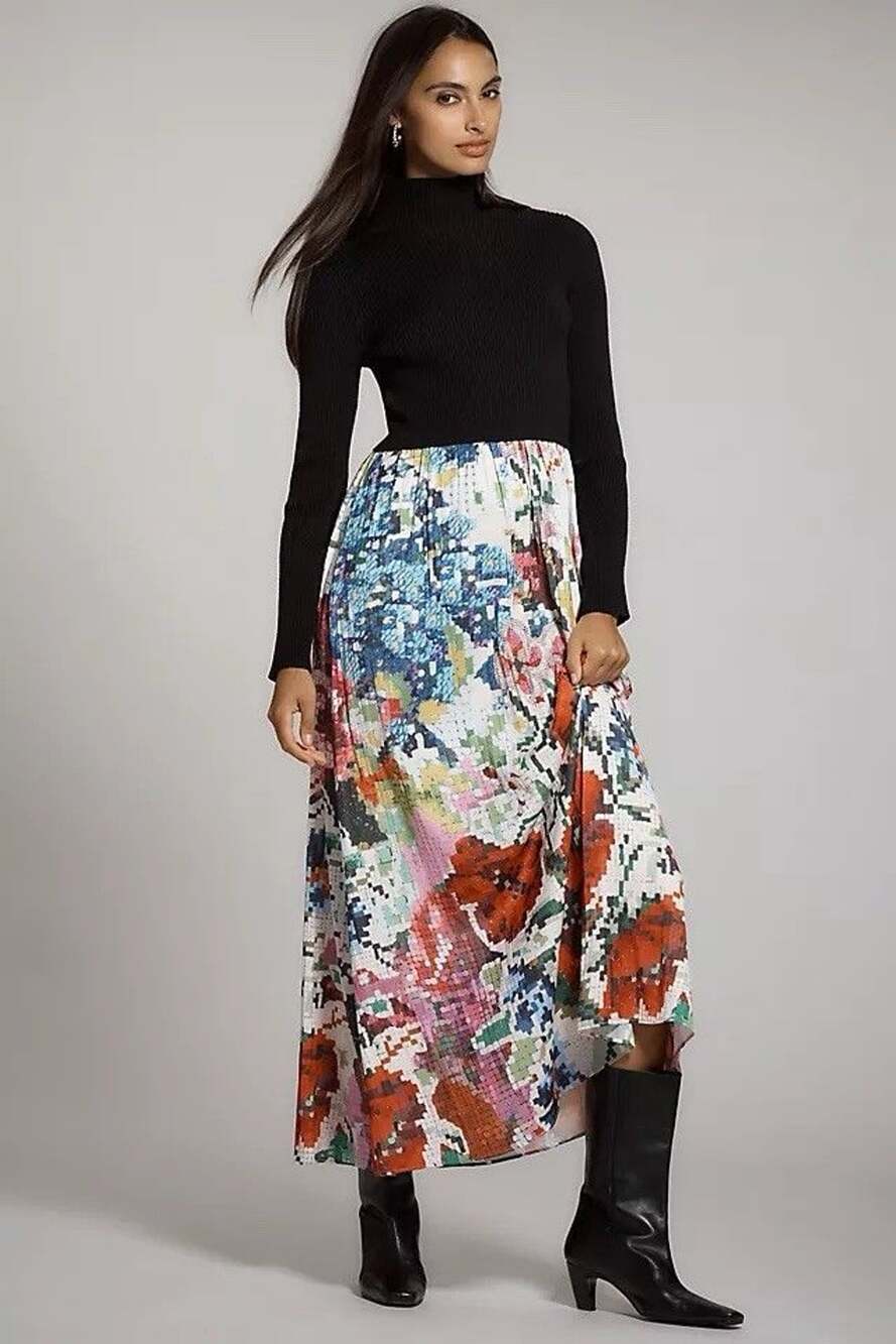 Anthropologie Kristin Lamb Thea Twofer Maxi Size XS Multicolor Sweater Dress